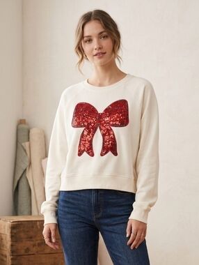 Philosophy Cream Sweatshirt with Red Sequince Bow